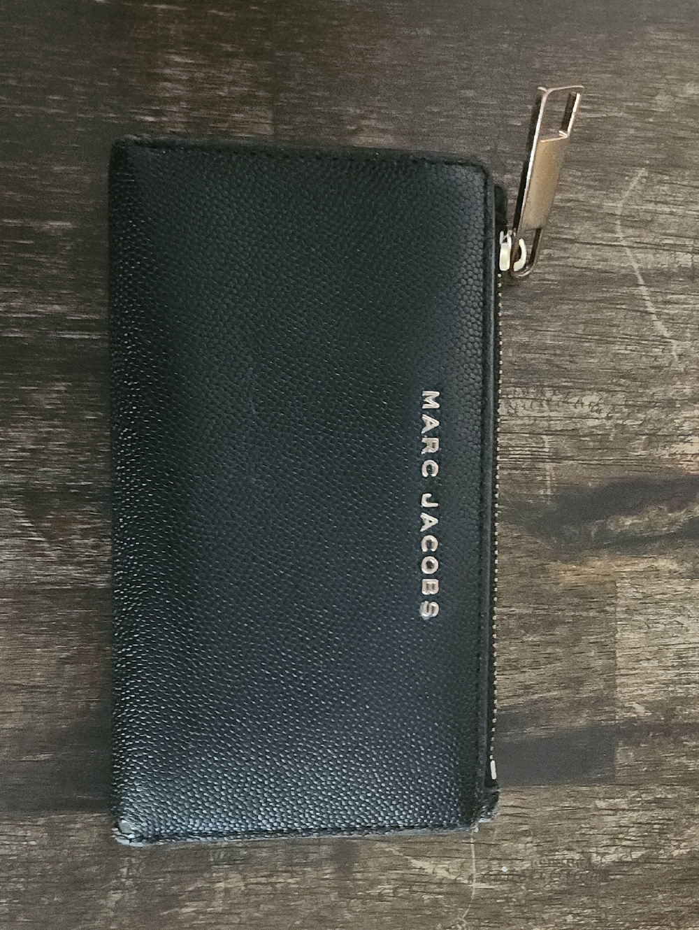 Marc Jacobs Black Leather Zip Card Case with Gold Hardware
